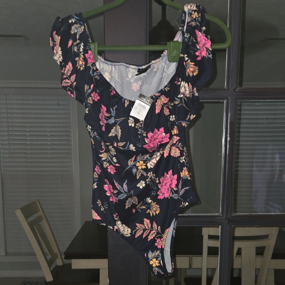 Rue21 Floral Ruffle Bodysuit - Pink and Blue